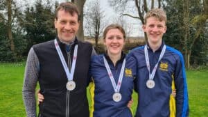 Peterborough City Rowing Club’s treble-winning family from the Head of the Trent 2025. From left: Robert Dennis, Emma Dennis, George Dennis.