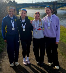 Peterborough City’s Trent Head winning under 18 girl’s quad. From left: Olivia Agyapong, Emma Calver, Jasmin Chesher, Emma Dennis.