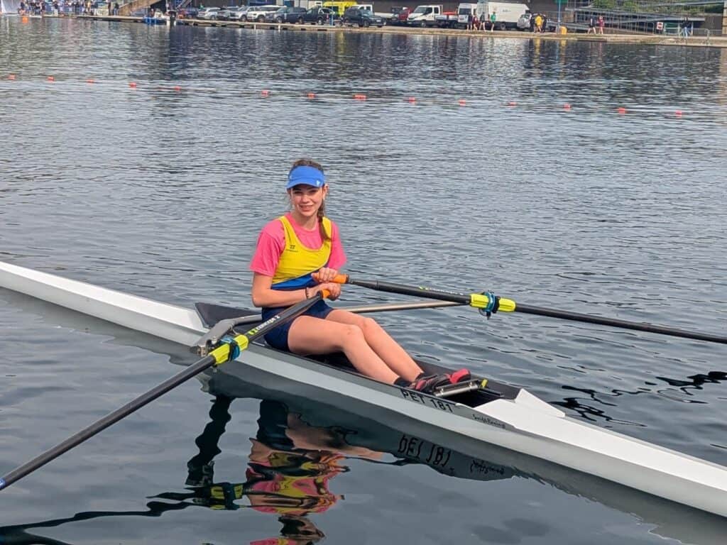 Peterborough City Rowing Club’s Bea Gregory before racing for the Eastern Region in the Junior Inter Regional Regatta 2025 girls under 15 single sculls ‘A’ final.